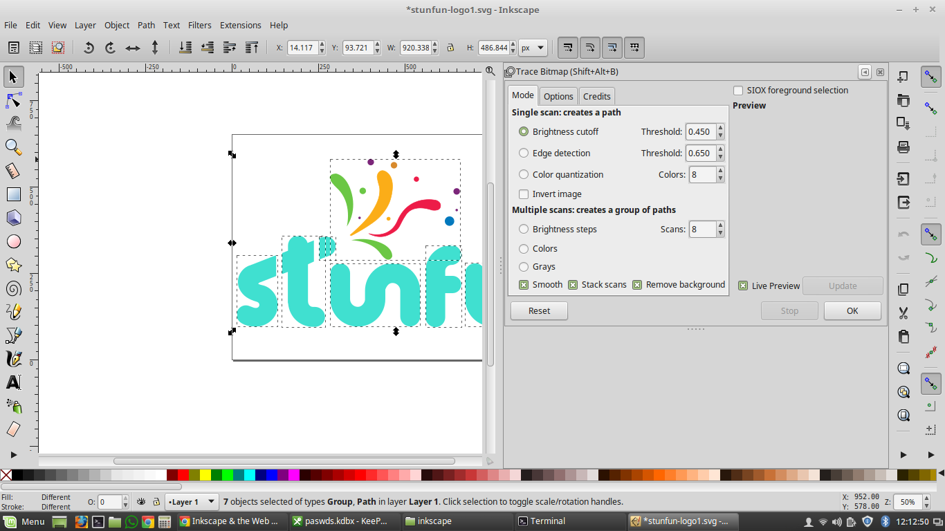 inkscape trace bitmap with no black outline
