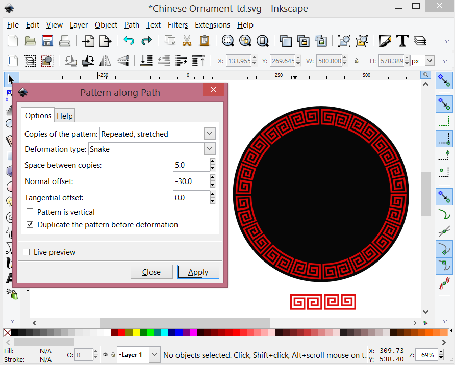Inkscape can not handle pattern along path for chinese type ornament ...