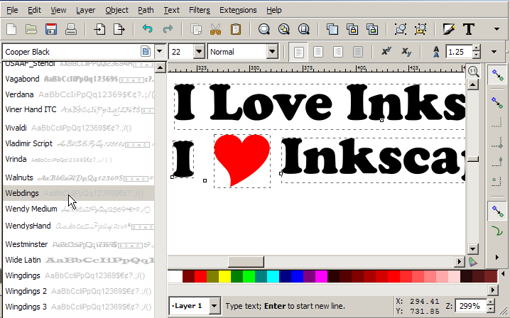 inkscape font glyphs